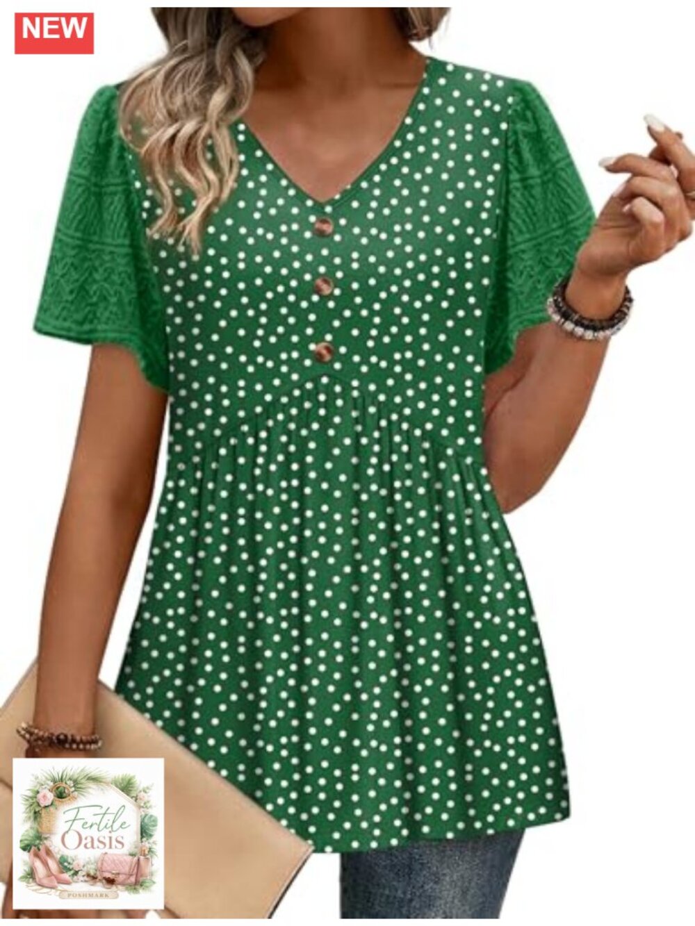 Women's Babydoll Top Short Sleeve Button Down Eyelet Lace Peplum Tunic Blouse